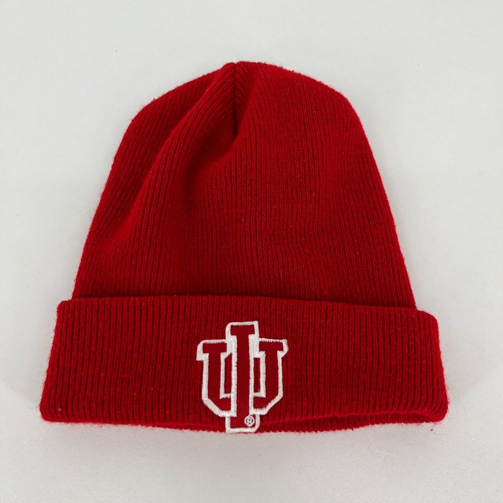 Indiana University IU Hoosiers Red Knit Cuffed Beanie Hat Made in USA Mens OSFM